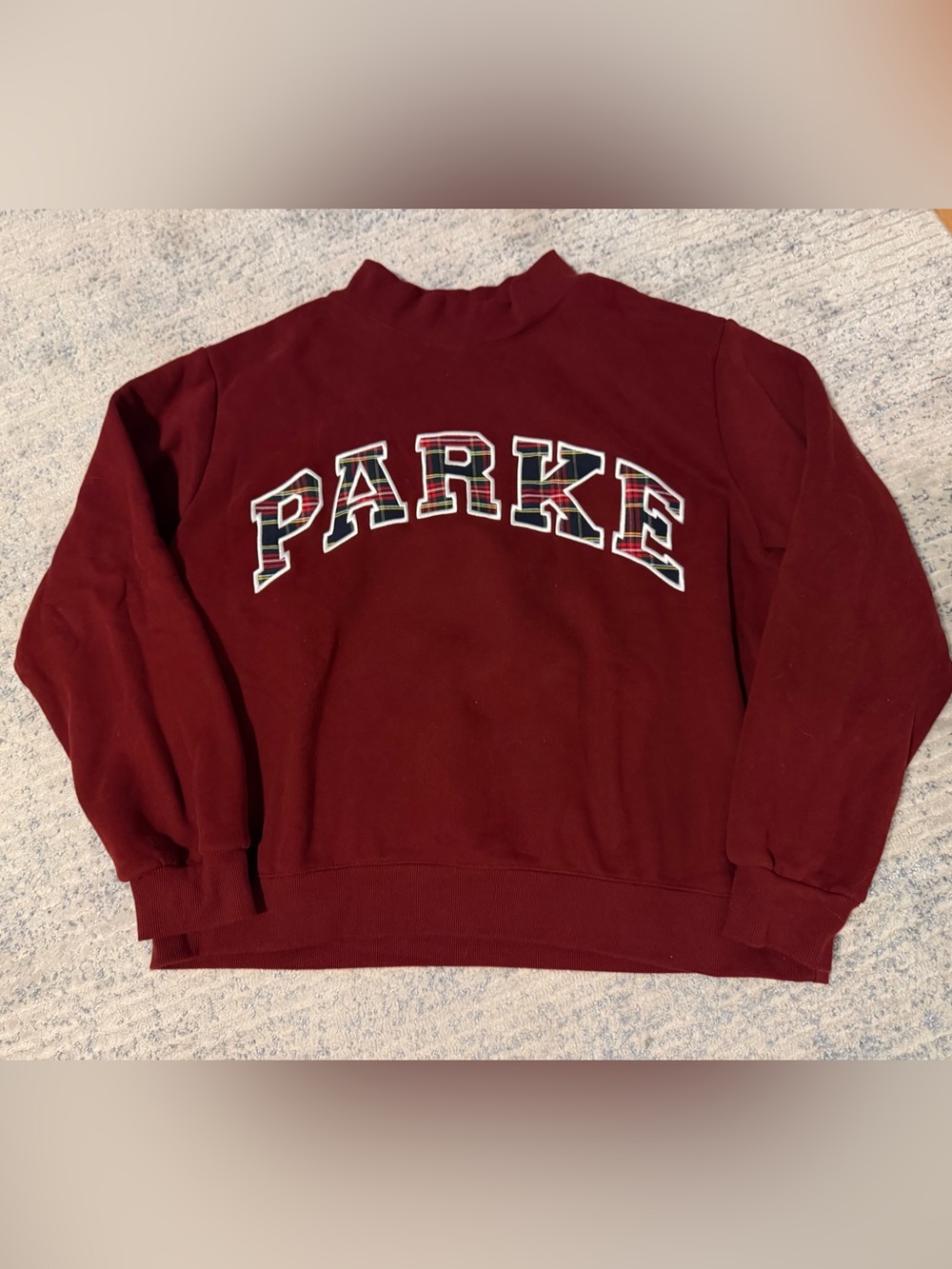PARKE Maroon and Plaid Holiday Varsity Mockneck (Holiday Collection) Size L/XL